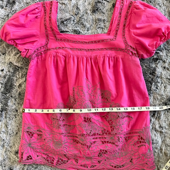 Hazel Vintage Bright Pink & Gray Embroidered Peasant blouse Extra Small XS GUC - Picture 12 of 16